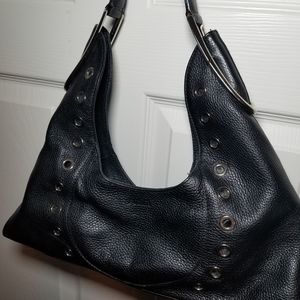 Furla Baguette black pebble grain, genuine leather Shoulder Bag made in Italy.